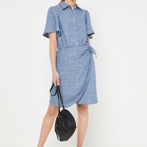 FRNCH Kathleen Chambray Dress size small linen blend wrap summer
